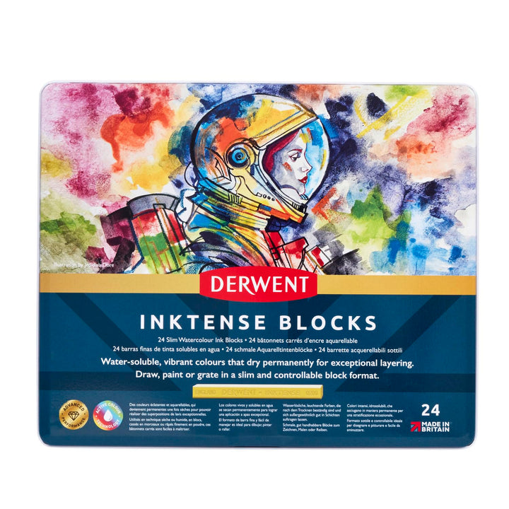 Derwent Inktense 24 Tintenblöcke, Set mit 24 Wasserfarben, Breite 8 mm, wasserlöslich, ideal zum Zei
