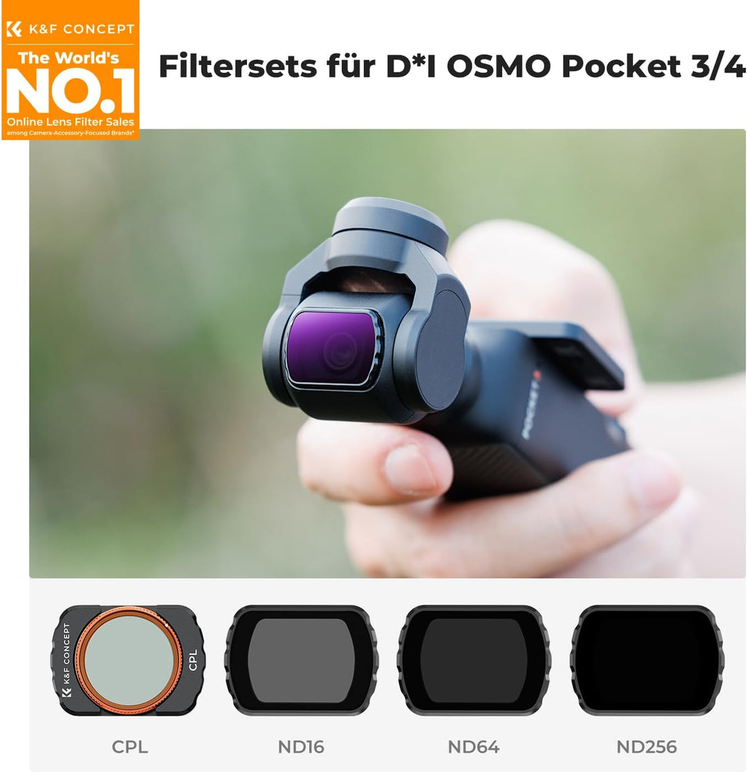 K&F Concept OSMO Pocket 3 Filtersets,4er Pack Magnetischer CPL,ND16,ND64,ND256 Filter kompatibel mit