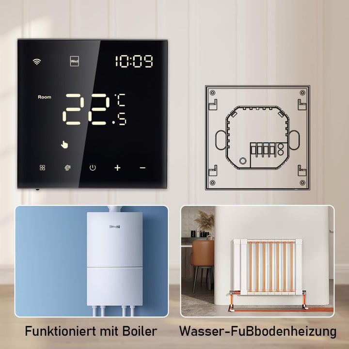 Irishom WiFi Thermostat mit Wasser Fussbodenheizung und Kesselsteuerung,Wchentlich Programmierbar Ra