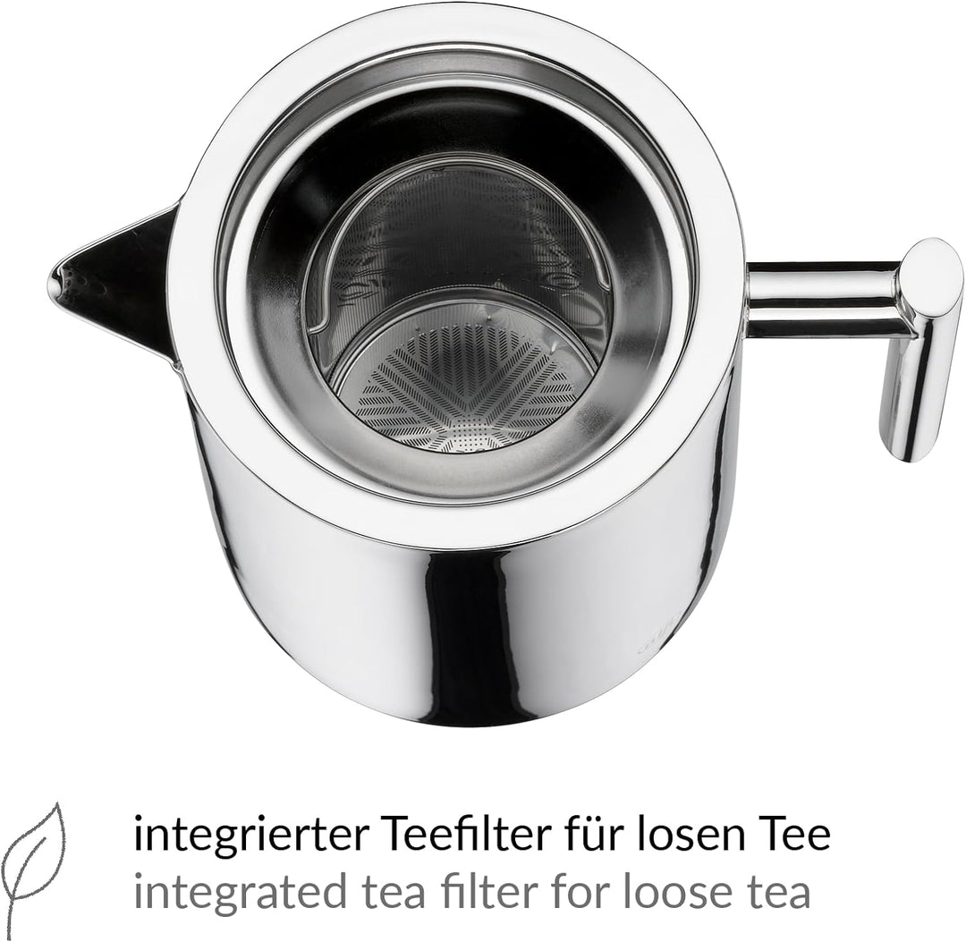 alfi Teekanne Edelstahl mit Teesieb 1,4 l, Teezubereiter für direktes Brühen in die Kanne, Vintage T