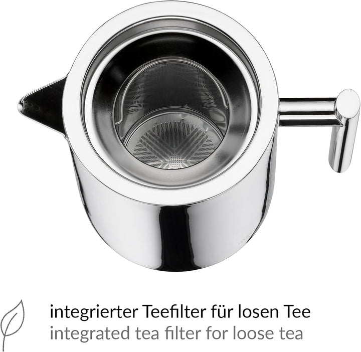 alfi Teekanne Edelstahl mit Teesieb 1,4 l, Teezubereiter für direktes Brühen in die Kanne, Vintage T