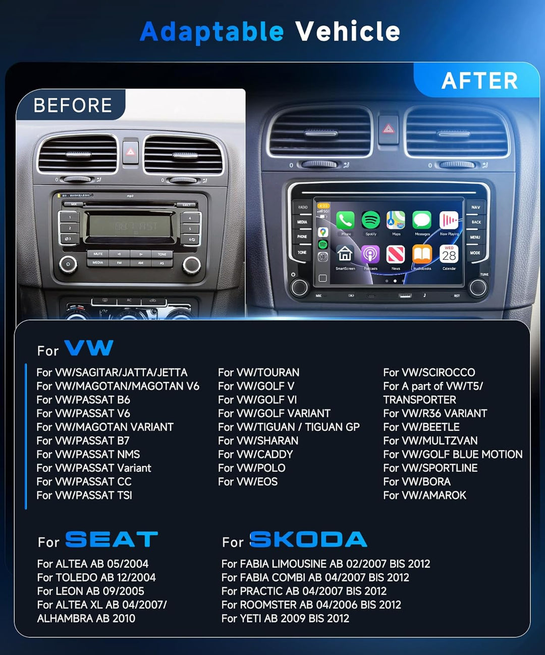 4G+64G Android 15 Autoradio für VW Golf 5 6 Passat Jetta Caddy EOS T5 Tiguan Touran CC Polo, 7'' HD