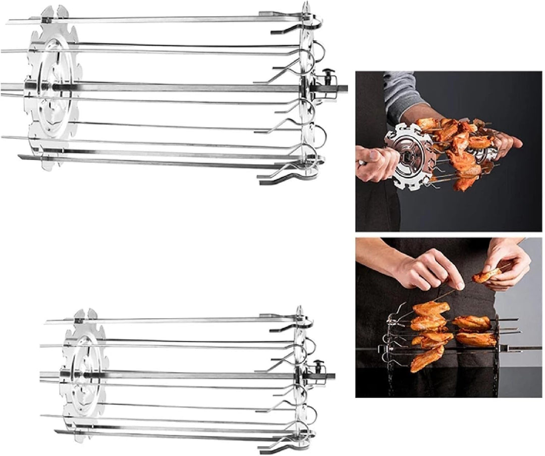 Spiessgestell-Set Edelstahlspiesse Nadelkäfig Kebab Maker Grill Rotierende Fleischgabeln Grillkäfig