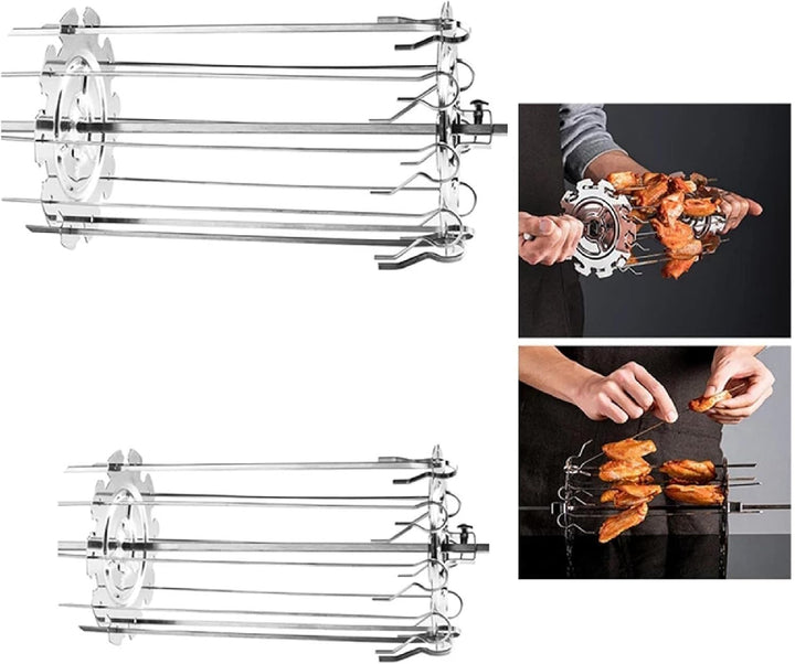 Spiessgestell-Set Edelstahlspiesse Nadelkäfig Kebab Maker Grill Rotierende Fleischgabeln Grillkäfig