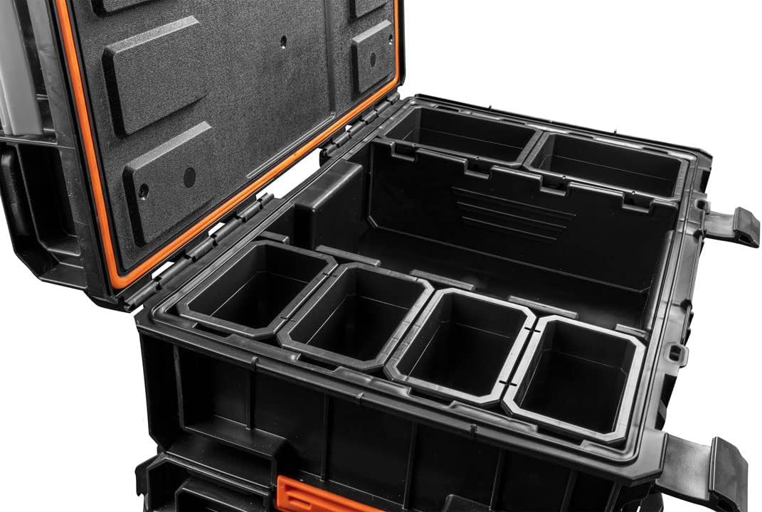 NEO TOOLS Modulkasten 200, zwei Organizer im Deckel, 2 regulierbare Fächer, Organizer-Deckel Polycar