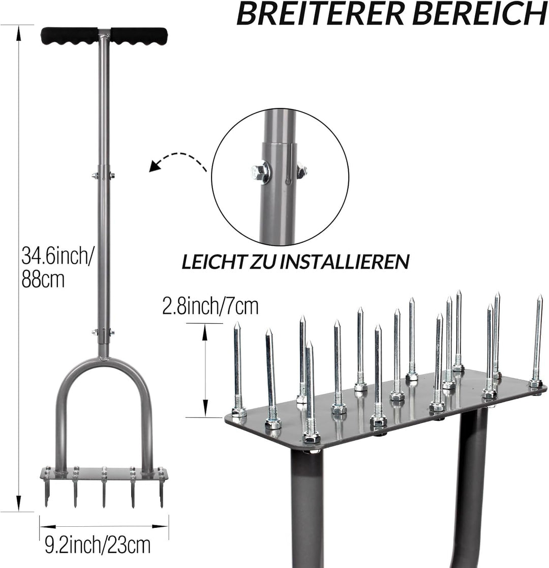 Walensee Rasenbelüfter Spike Metall Manuelle Vertikutierung Boden Belüftung Rasen mit 15 Eisen Spike