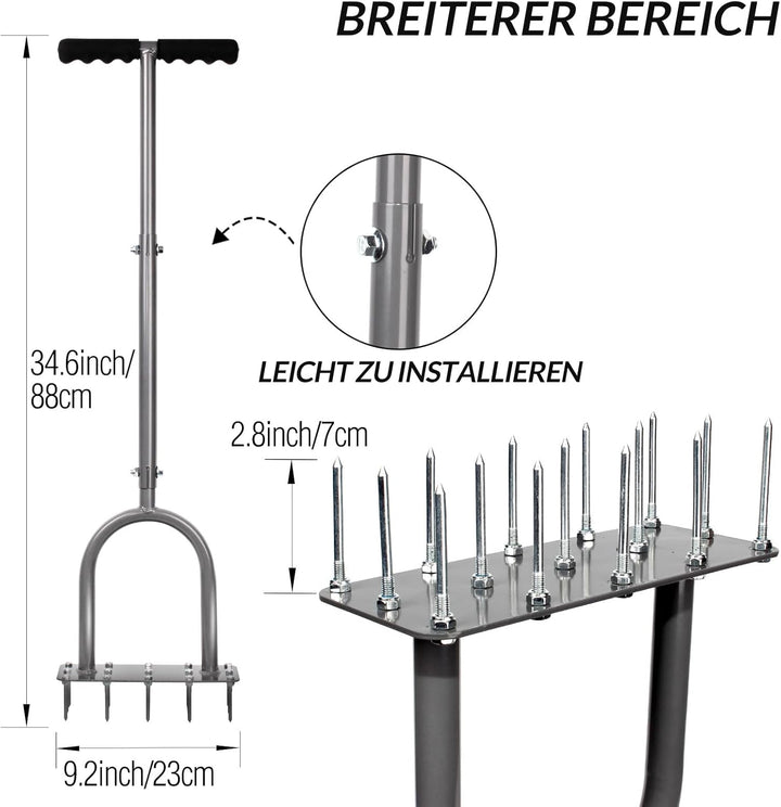 Walensee Rasenbelüfter Spike Metall Manuelle Vertikutierung Boden Belüftung Rasen mit 15 Eisen Spike