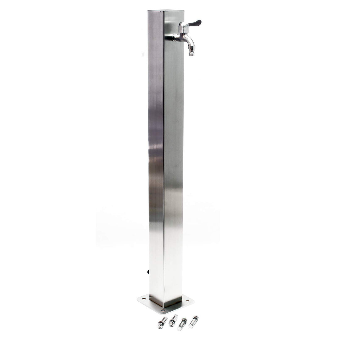 Wiltec eckige Wasserzapfstelle aus Edelstahl 95 cm, Wassersäule mit Wasserhahn & Anschluss, UV- & fr