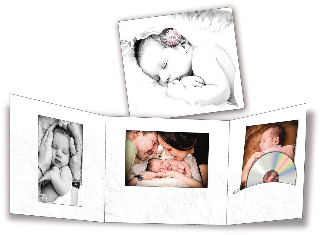 25 Stk. Portraitmappe 3-teilig für 13x18 Fotos &amp; CD im Design Baby Fotomappe Leporello für Studio, K