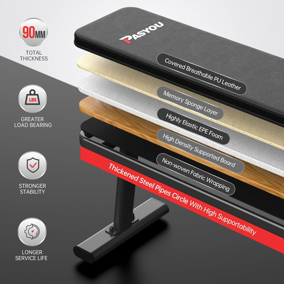 PASYOU PW100 Hantelbank Flachbank, Extreme Belastbarkeit 660 KG, Trainingsbank Fitness Bank für Zuha