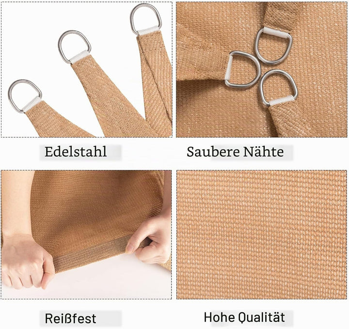 WOLTU Sonnensegel Premium HDPE Wetterbeständig Atmungsaktiv 95% UV Schutz Segeltuch 180 g/m² Sonnens