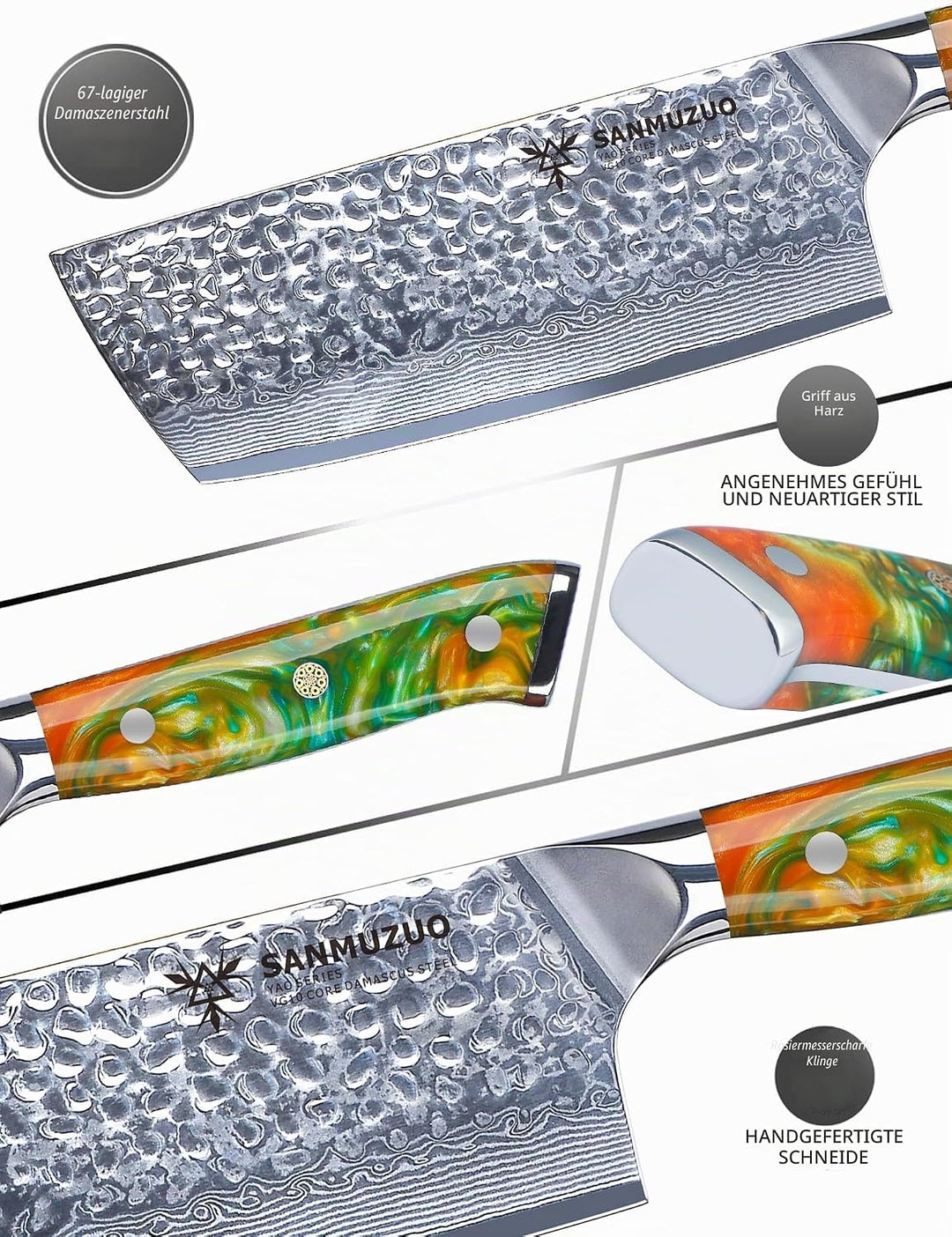 18 cm Nakiri Messer - Gemüsebeil Küchenmesser - japanisches Usuba Messer - Gehämmertem Damaststahl u