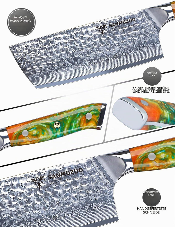 18 cm Nakiri Messer - Gemüsebeil Küchenmesser - japanisches Usuba Messer - Gehämmertem Damaststahl u