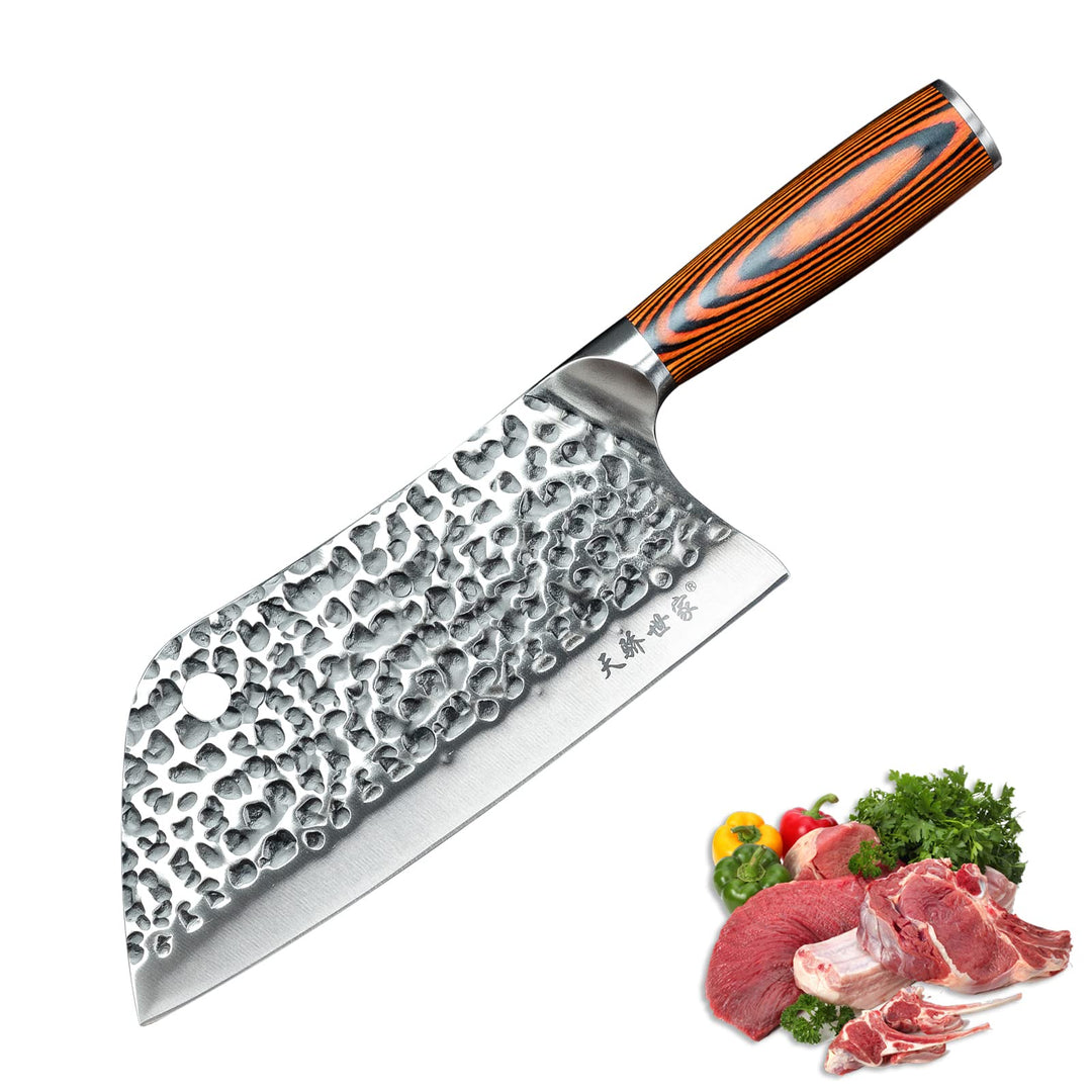 TJ POP Hackmesser Chinesisches Kochmesser Professionelles 18cm, Scharfer Full-Tang Fleischerbeil, 50