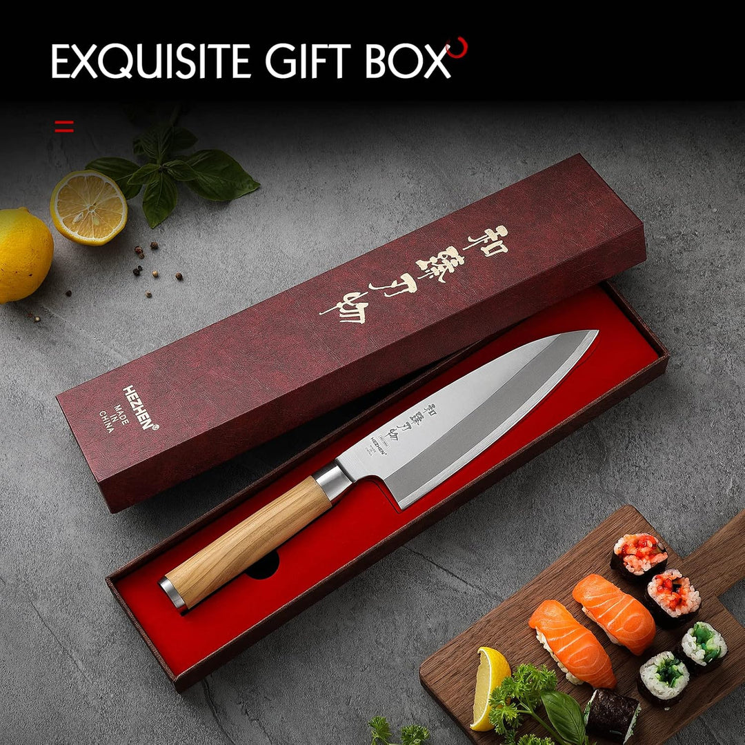 HEZHEN 18CM Deba Messer,Messer Asiatischer Art, Japanischer Stil Schmiedestahl Fische Lachs Filetier