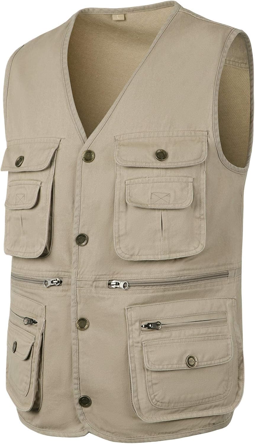 Btmpmcs Herren Outdoor Weste Ärmellose Anglerweste mit Vielen Taschen Baumwolle Freizeit Jagd Weste