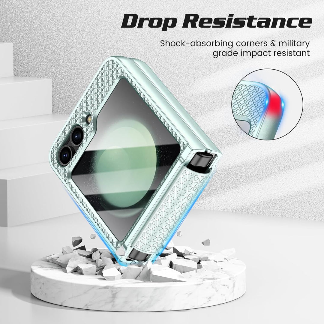 Doeshine for Samsung Galaxy Z Flip 5 Hülle mit Scharnierschutz & Displayschutzfolie, Rutschfester Te