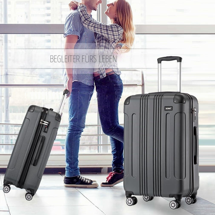 KONO Trolley Handgepäck Koffer 55x35x20cm Rollkoffer Reisekoffer mit 4 Rollen und Schloss (Grau), Gr