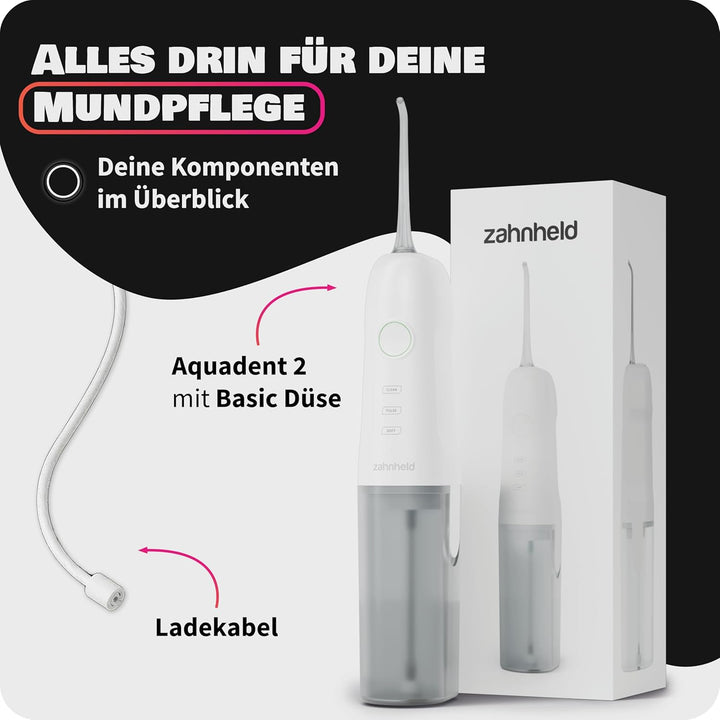 Zahnheld® Munddusche AQUADENT | Kabellos | Für unterwegs und zu Hause | Water Flosser | Fördert eine