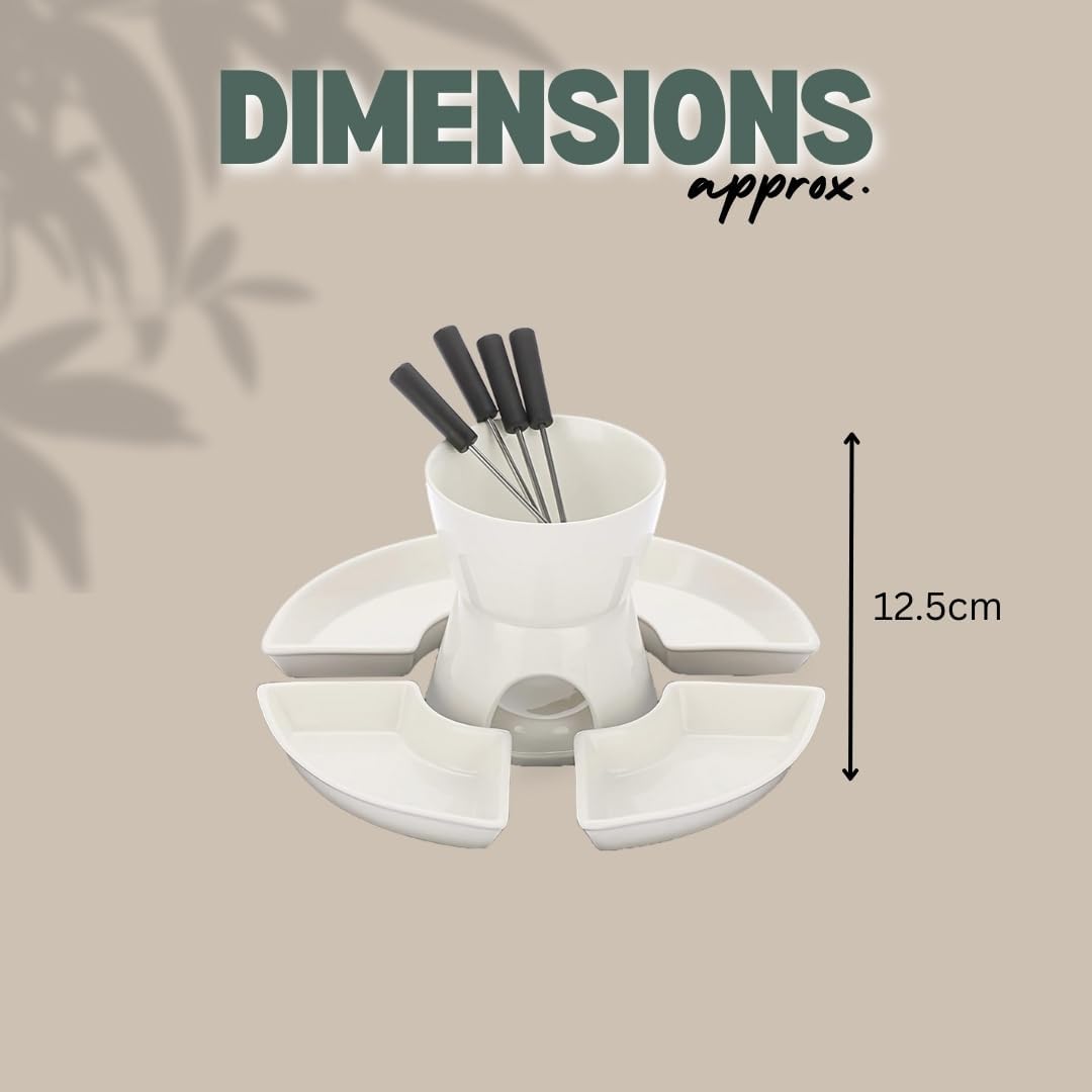 Homezone 10 Stk weisse Keramik Teelicht Kerze Käse/Schokoladen-Fondue Set mit 4 Küche und Edelstahl