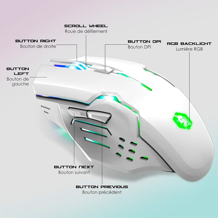 EMPIRE GAMING - RF903 Gaming-Maus, Kabellos 2,4GHz Wireless Wiederaufladbar – LED-Hintergrundbeleuch