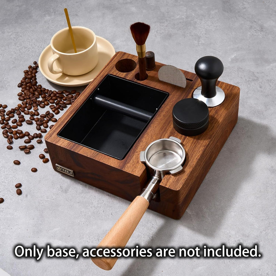 LingTing Espresso Tampierstation 51/54MM aus Massiv Nussbaum - Barista Arbeitsplatz mit Anti-Druck