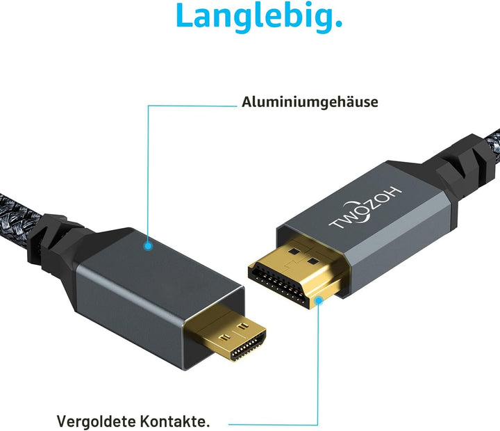 Twozoh Micro HDMI Kabel auf HDMI 2M 2 Stück, Nylon Geflochten HDMI Kabel A auf Micro HDMI D Unterstü
