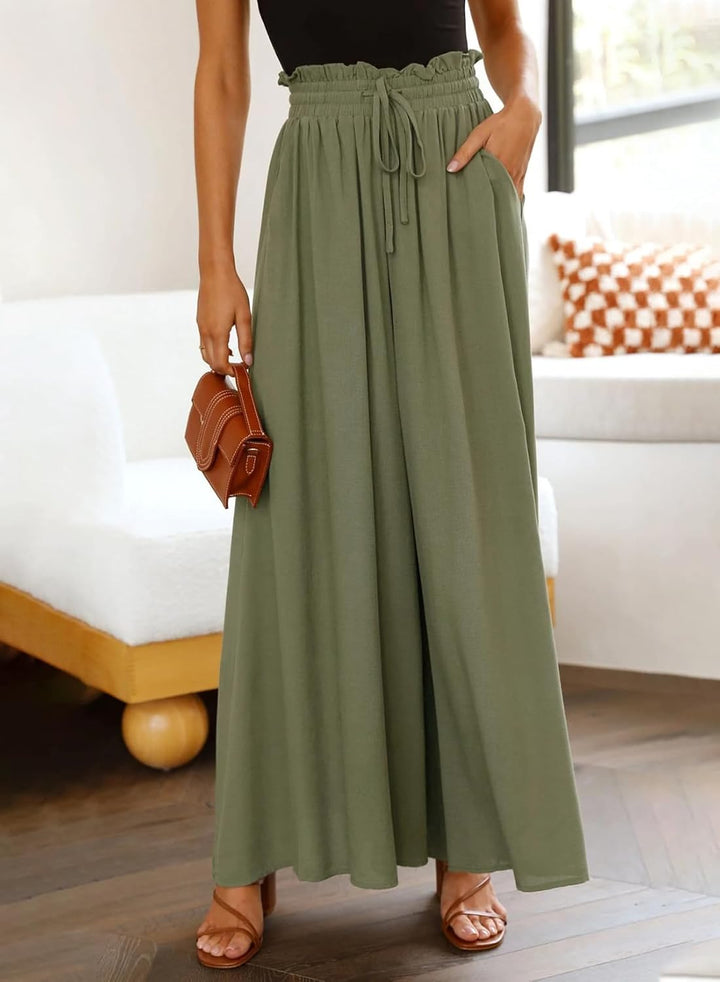 Dokotoo Sommerhose Damen Leicht Palazzo Hose Elegant Sommer High Waist Baggy Freizeithose Baumwolle