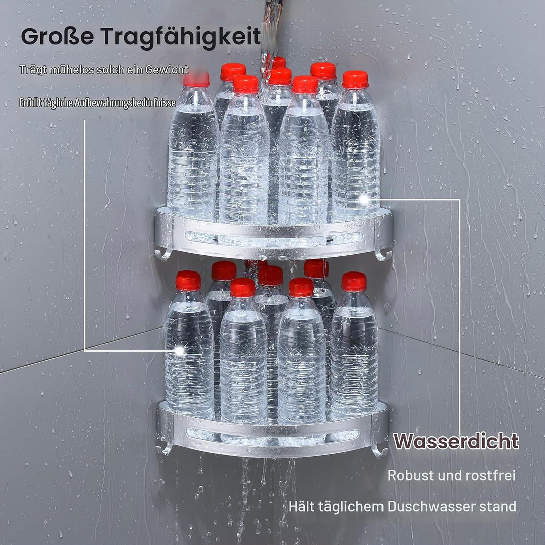 Duschregal Ecke, Duschablage Ohne Bohren Metall Eckregal Bad mit 4 Haken Badezimmer Regal für Shampo