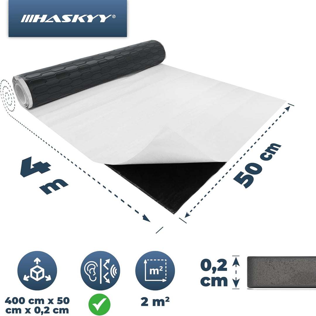 HASKYY 2mm 2qm Alubutyl BLACK Anti Dröhn Dämmmatte selbstklebend Auto Dämmung - KFZ Lärmschutz, Scha