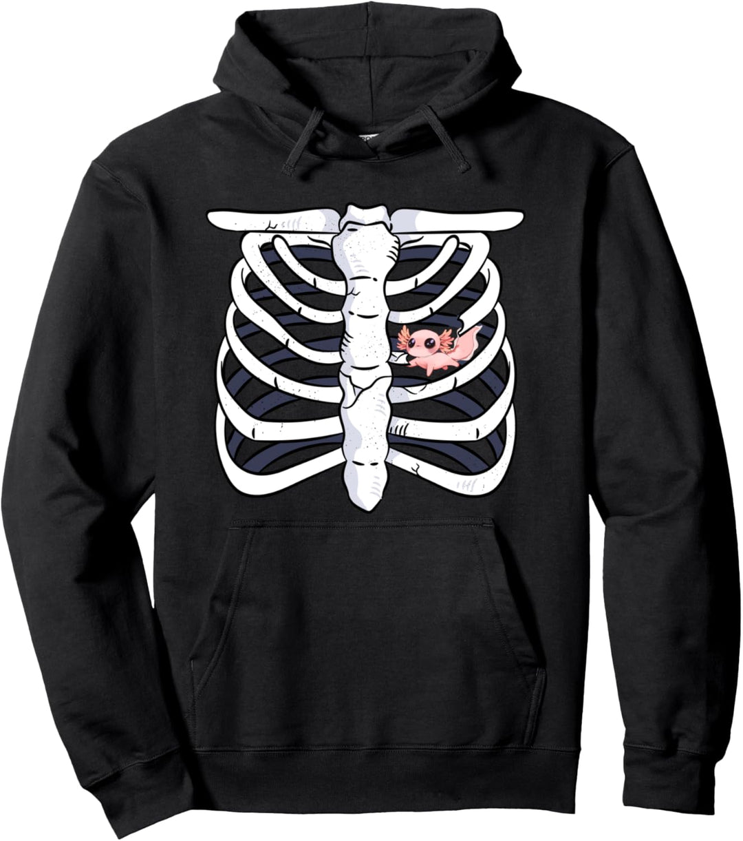 Axolotl Skelett Brustkorb Herz Karneval Faschings Kostüm Pullover Hoodie
