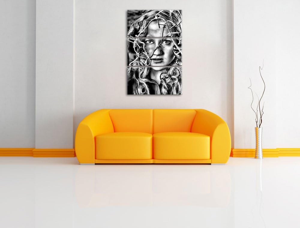 Pixxprint Monocrome, Sexy Girl Stacheldraht 3-Teiler Leinwandbild 120x80 Bild auf Leinwand