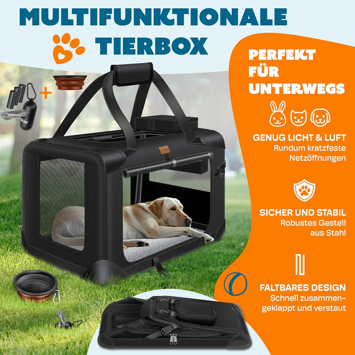Lovpet® Transportbox Hund Katze Transporttasche S 49,5x34,5x35cm | Hunde-Tragetasche Faltbare Katzen