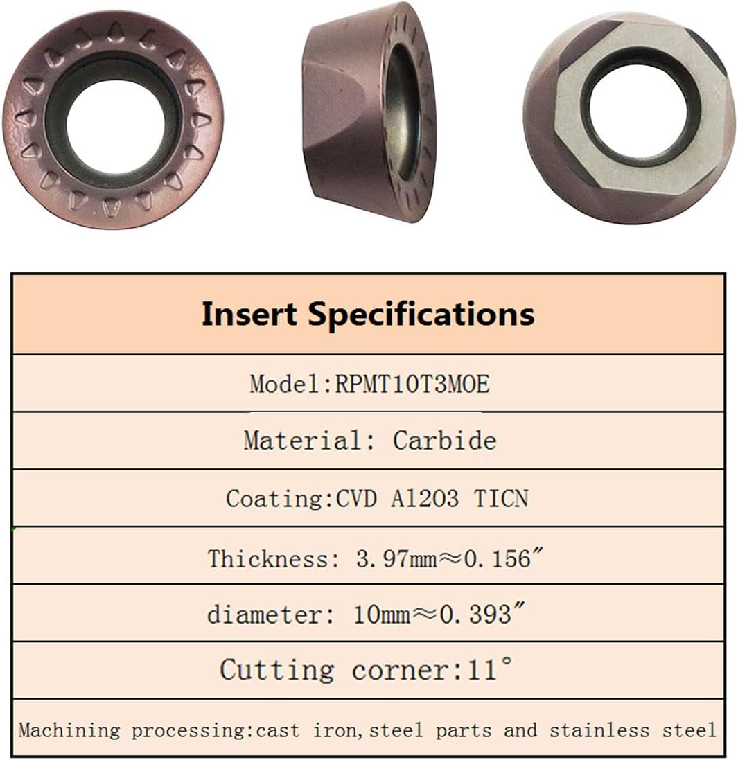 ASZLBYM 11 Stück RPMT10T3 MOE R5 Wendeschneidplatten-Fräseinsätze Klingenfräser mit 5/8"/16 mm SRDPN