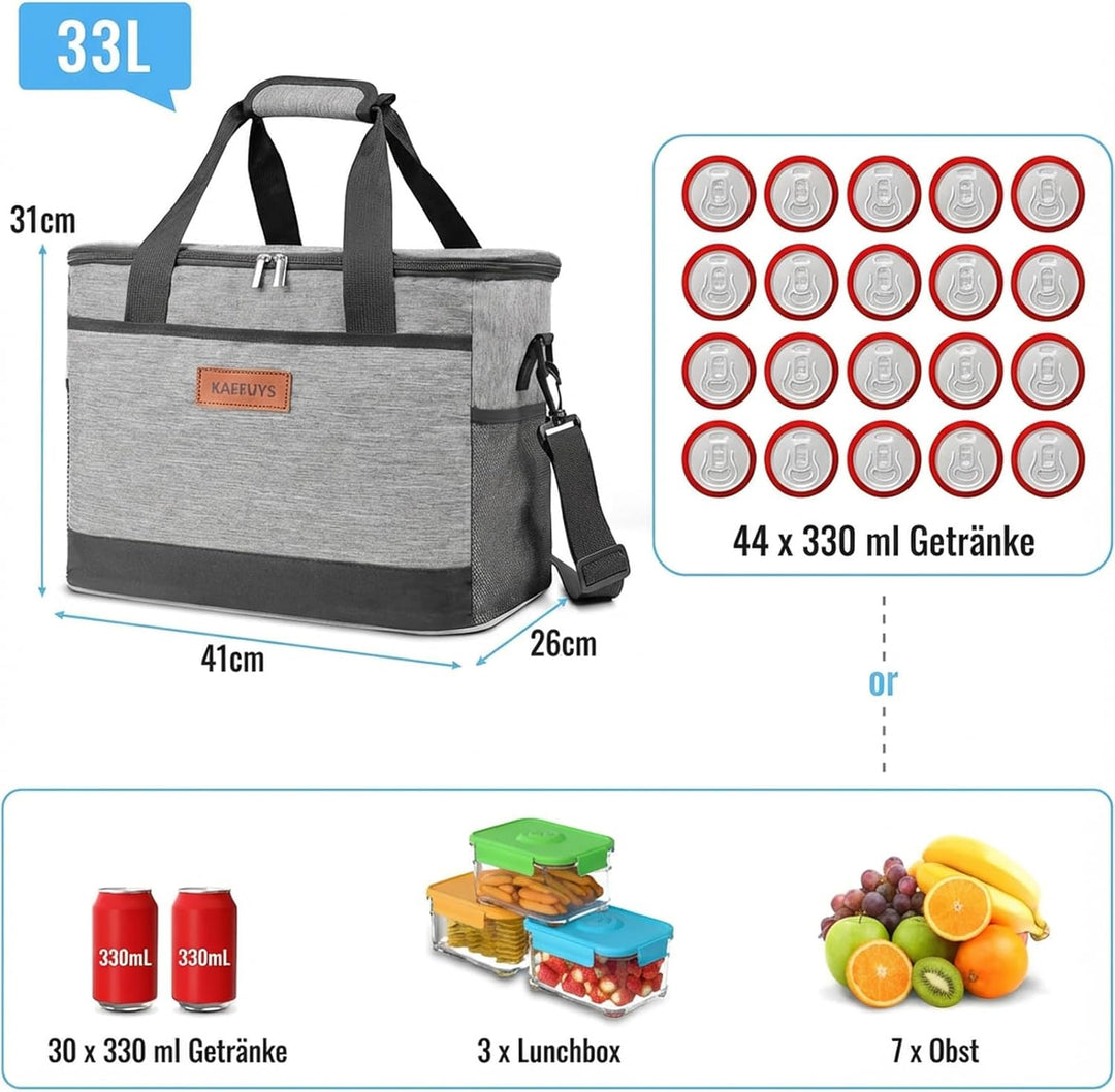 Kühltasche 30L+14h Kühlung Thermoisoliert Tragbar Faltbar Wasserdicht Gross Picknicktasche für Einka