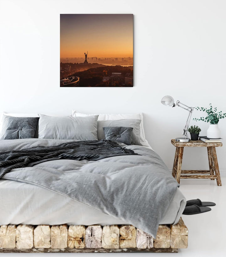 Pixxprint Sonnenuntergang in Kiew als Leinwandbild Quadratisch| Grösse: 60x60 cm | Wandbild | Kunstd
