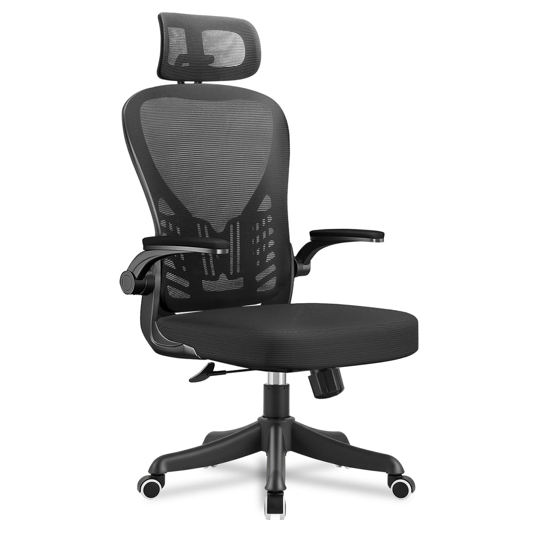 Ergonomischer Bürostuhl mit verstellbaren Kopfstützen und Armlehnen, Lendenwirbelstütze, atmungsakti