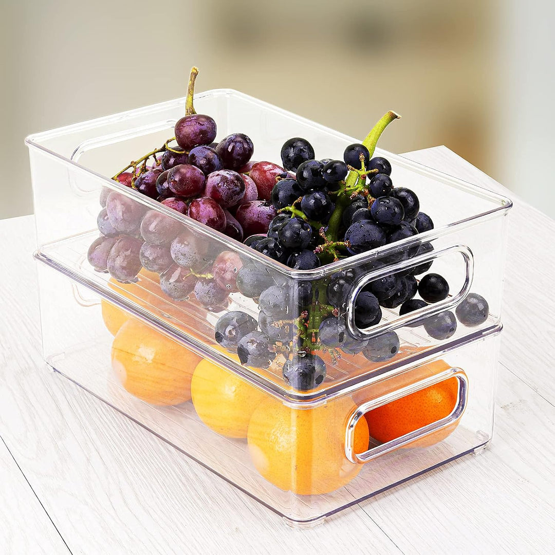 FINEW Premium stapelbare Aufbewahrungsboxen – Set von 6 (4 grosse und 2 kleine Behälter) transparent