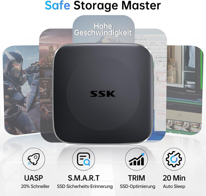 SSK Portable Externe SSD 256GB, 550 MB/s, Externe Festplatte USB C/A Kabel | USB-C/A Kabel, schnelle