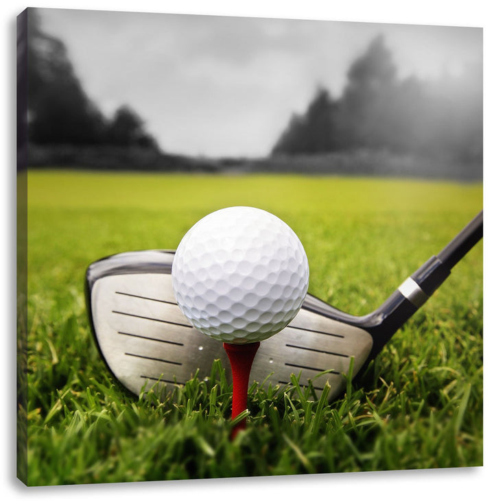 Golf Abschlag Schwarz/Weiss, Format: 70x70 auf Leinwand, XXL riesige Bilder fertig gerahmt mit Keilr
