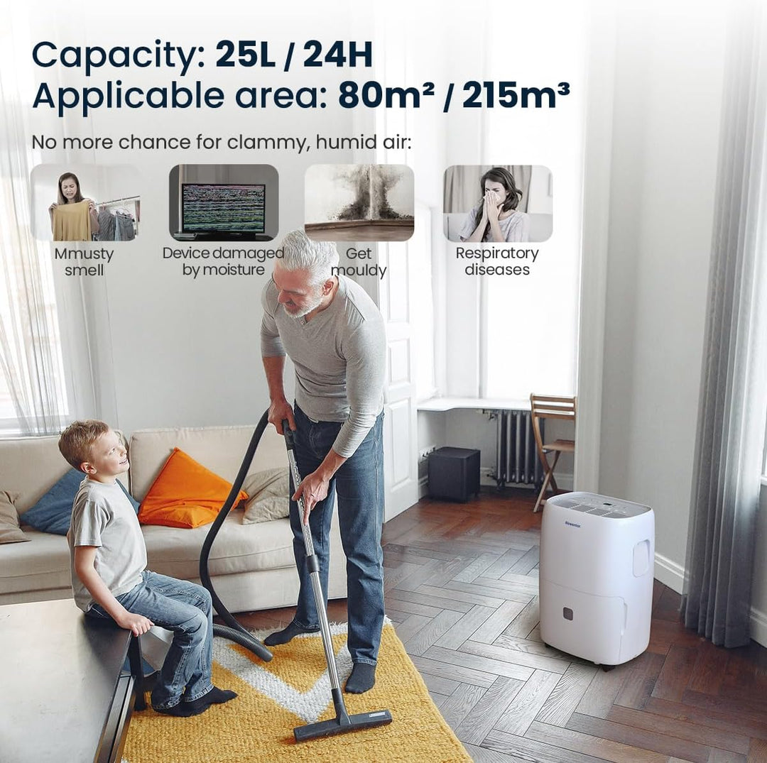 Newentor Luftentfeuchter Elektrisch 25L pro Tag, Raumentfeuchter Elektrisch Badezimmer bis zu 215m³/