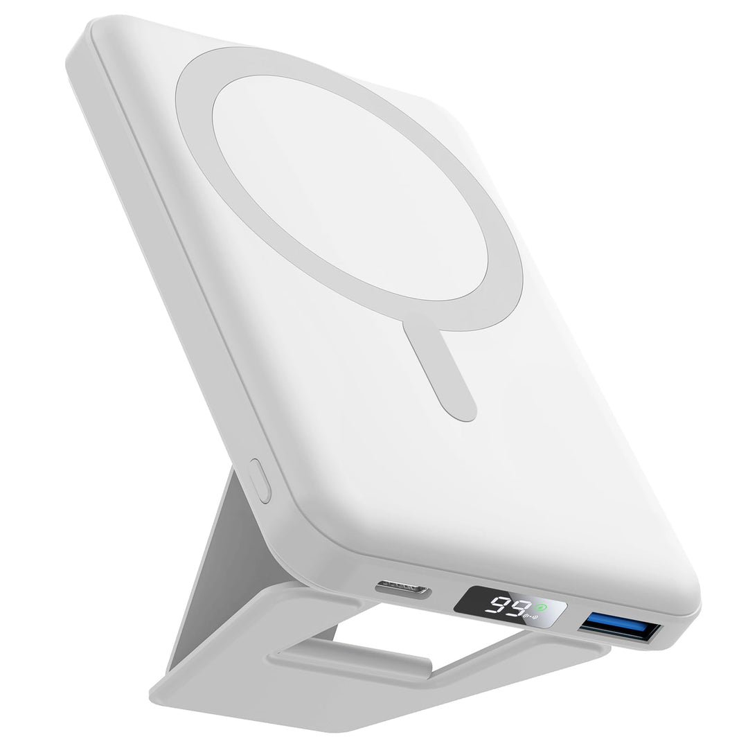 AOGUERBE Kabellose Powerbank, 10,000mAh Faltbarer Magnetische Power Bank PD 22,5W Schnellladen mit L