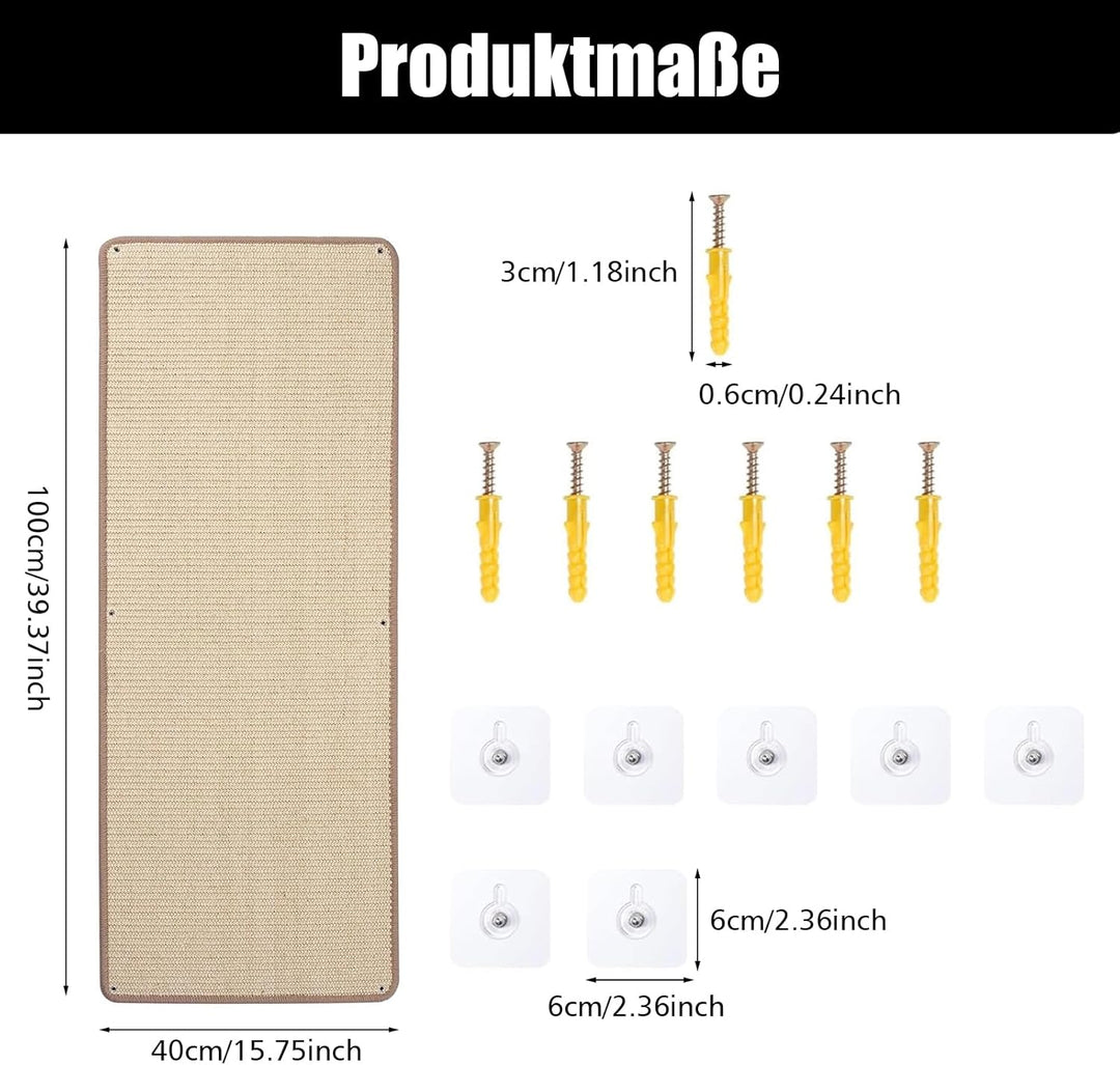 Kratzmatte Katze 40x100cm Natürlicher Sisal Teppich, Selbstklebende Kratzmatte für Katzen, Kratzschu