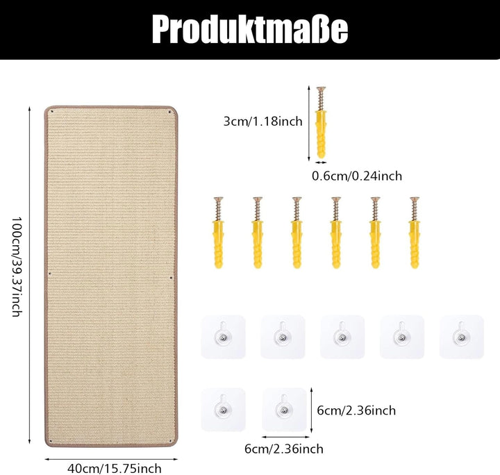 Kratzmatte Katze 40x100cm Natürlicher Sisal Teppich, Selbstklebende Kratzmatte für Katzen, Kratzschu