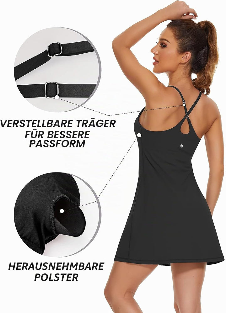 Desol Damen-Tenniskleid, Golf-Trainingskleid mit integrierten BH- und Shorts-Taschen, sportliche Tra