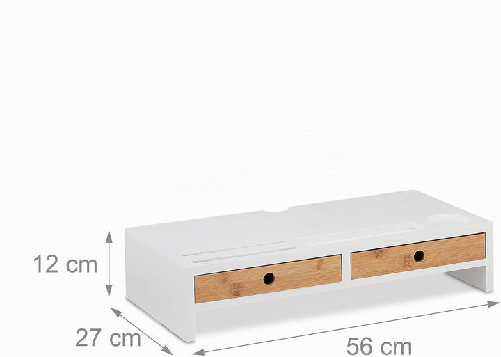 Relaxdays Monitorständer, 2 Schubladen, PC-Erhöhung für Schreibtisch, HxBxT: 12 x 56 x 27 cm, Bambus