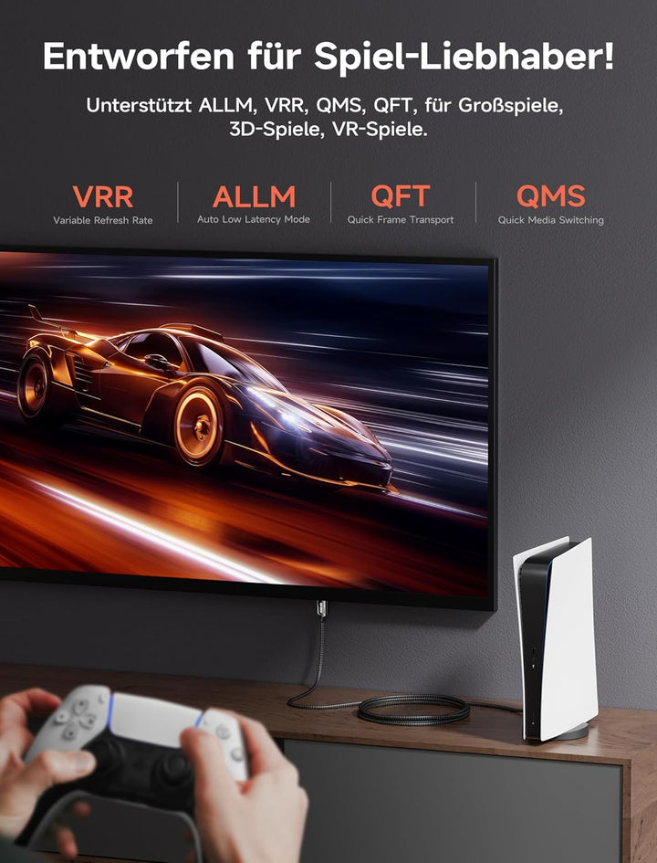 JSAUX 2 Stück 8K HDMI Kabel 5M, HDMI 2.1 Kabel Ultra High Speed 48Gbps, (8K@60Hz 4K@120Hz 144Hz) HDM