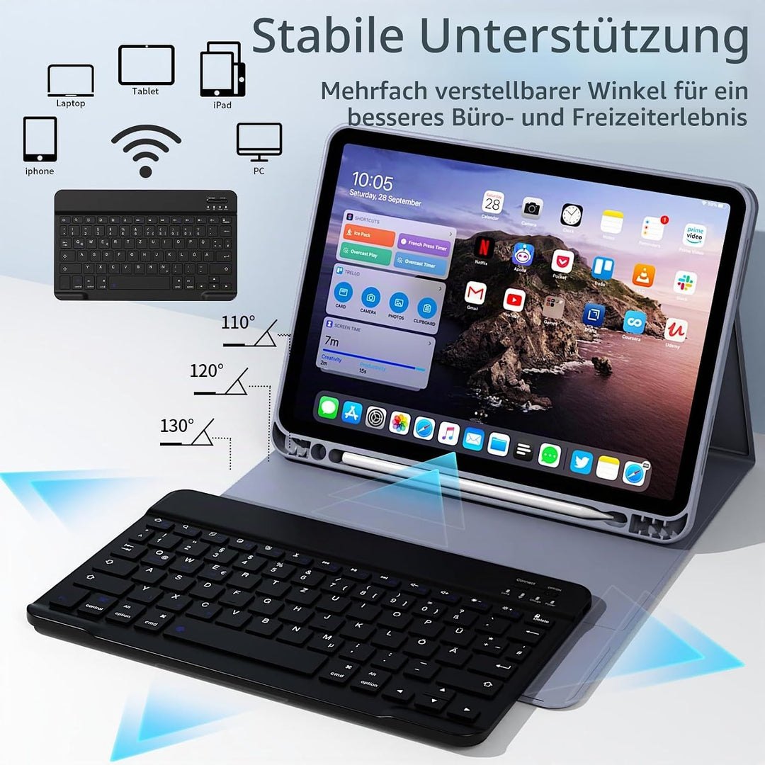 Hülle mit Tastatur für iPad Air 11 Zoll M3/M2, iPad Air 7 6 5 4 (2025/2024/2022/2020) 10,9 Zoll, Sof