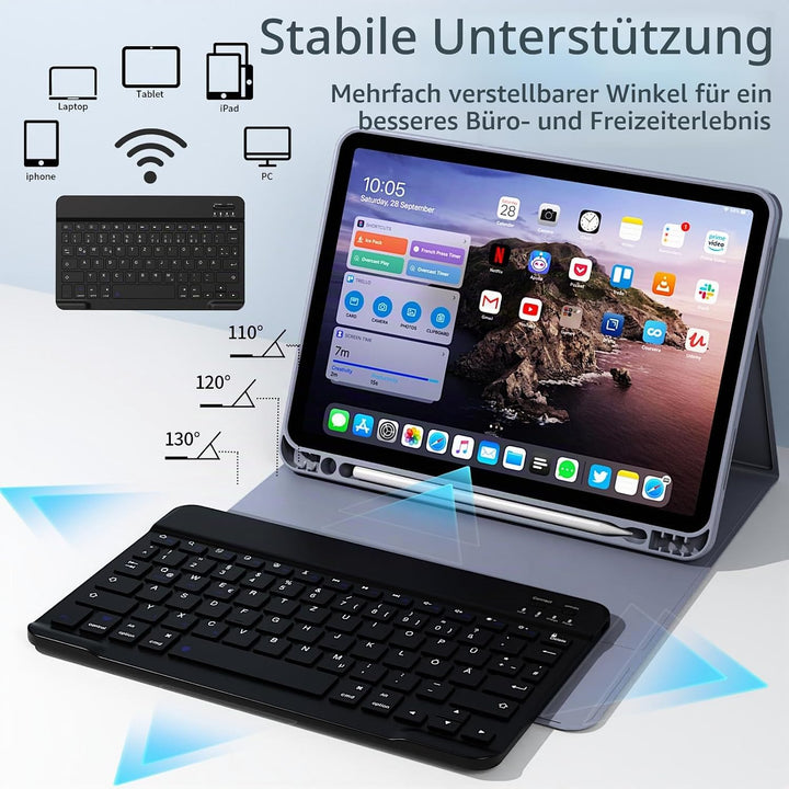Hülle mit Tastatur für iPad Air 11 Zoll M3/M2, iPad Air 7 6 5 4 (2025/2024/2022/2020) 10,9 Zoll, Sof