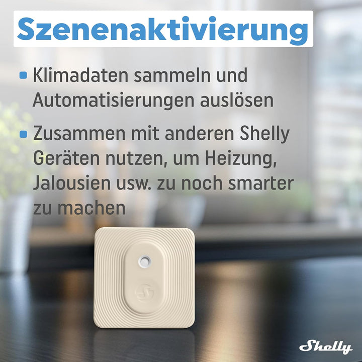 Shelly Blu H&T Ivory | Bluetooth-gesteuerter Temperatur- und Luftfeuchtigkeitssensor | Spritzwasserg
